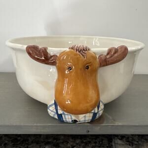 Harry And David Big Moose Ceramic Bowl 3-D Rare 10”wide 4.5” Tall